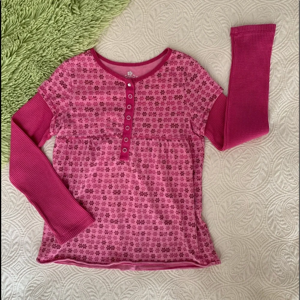 Children’s Place Thermal Shirt Girls M (7/8) Pink Floral Accents Long Sleeves